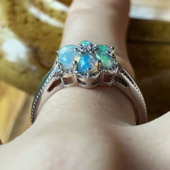 Natural Ethiopian Opal Sterling Silver Ring Size 7 - Picture 2 of 10